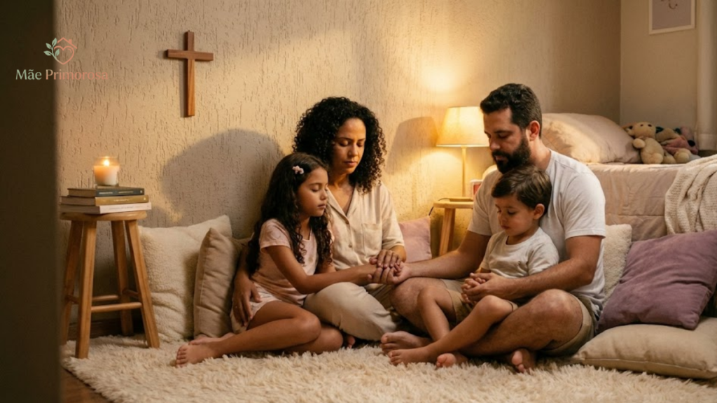Quaresma em Família - Pai, Mãe e Filhos orando